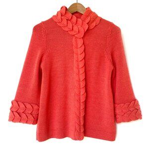 Anthropologie Moth Wool Cardigan Sweater M Coral Orange Braided Trim Halloween